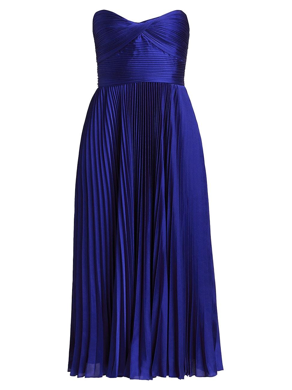Womens Jeanne Pleated Satin Strapless Midi-Dress Product Image