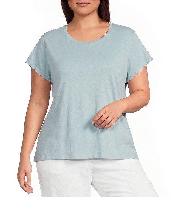 Eileen Fisher Plus Organic Cotton Slubby Jersey Crew Neck Short Sleeve Tee Product Image