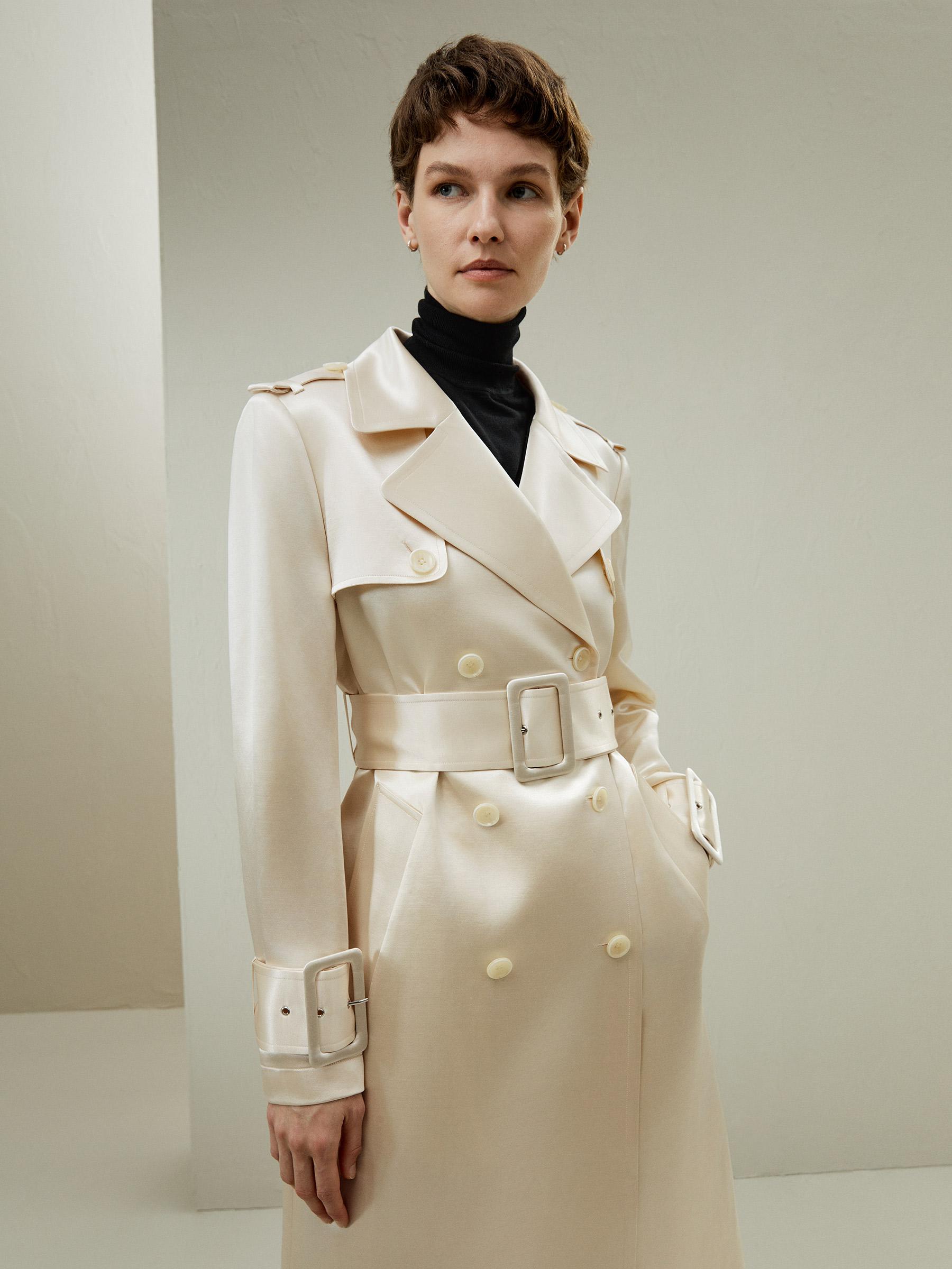 LILYSILK Female Wool Trench Coat Beige Wool-Silk Luxurious All Seasons Coat XL Product Image