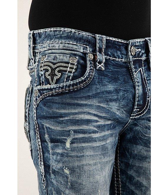 Rock Revival Ernest Fleur-de-Lis Straight Leg Distressed Jeans Product Image