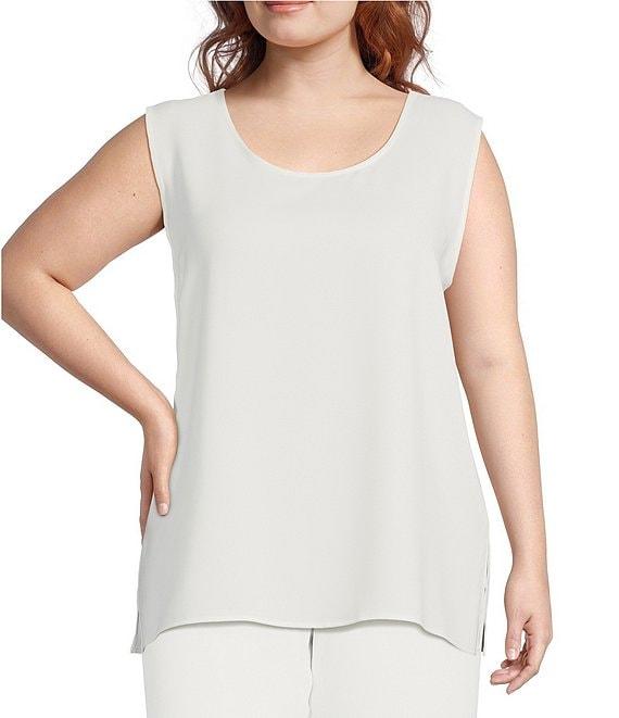 Caroline Rose Plus Size Matte Crepe Scoop Neck Sleeveless Tank Top Product Image