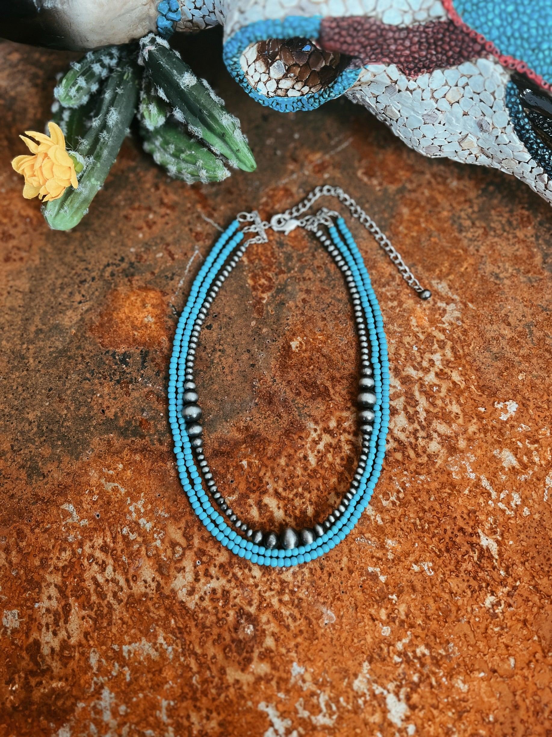Handmade Triple Strand Navajo and Turquoise Bead Necklace Product Image
