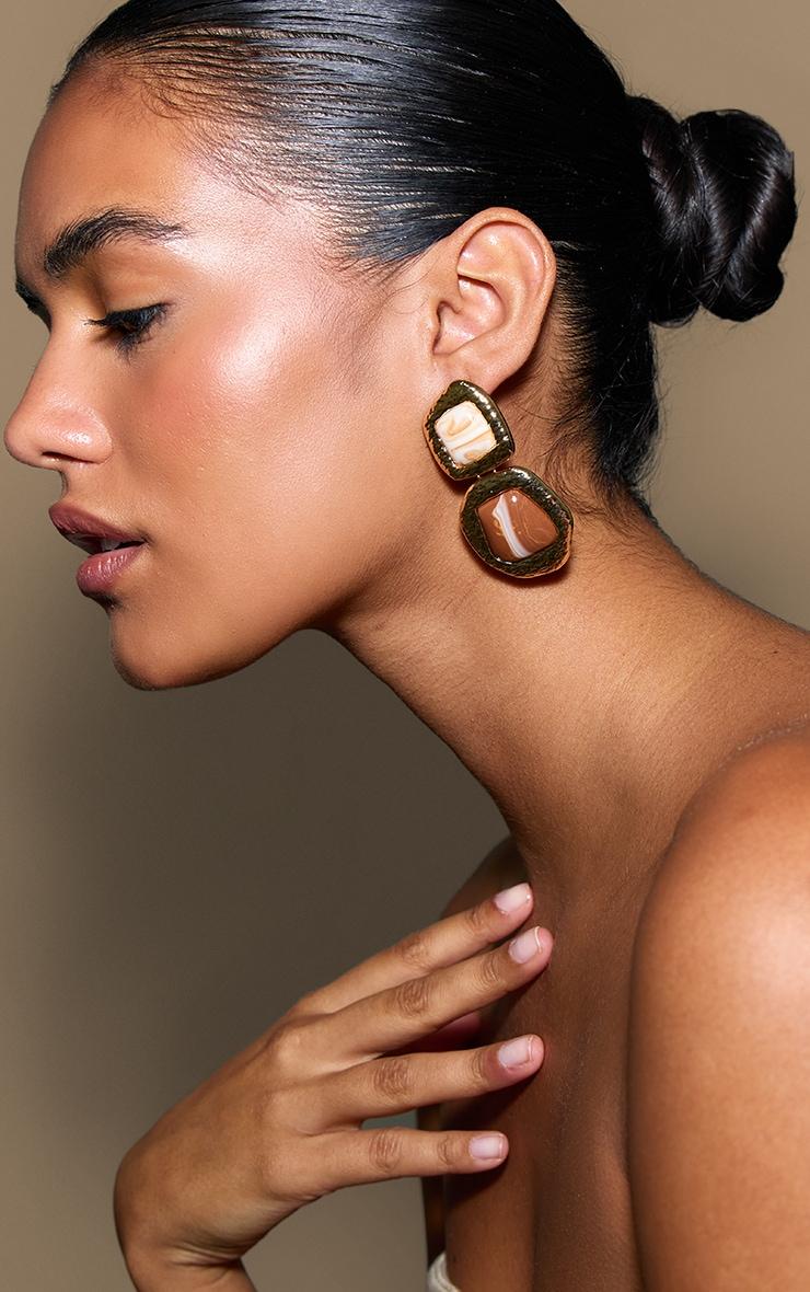 Gold Marbled Resin Statement Draped Earrings Product Image