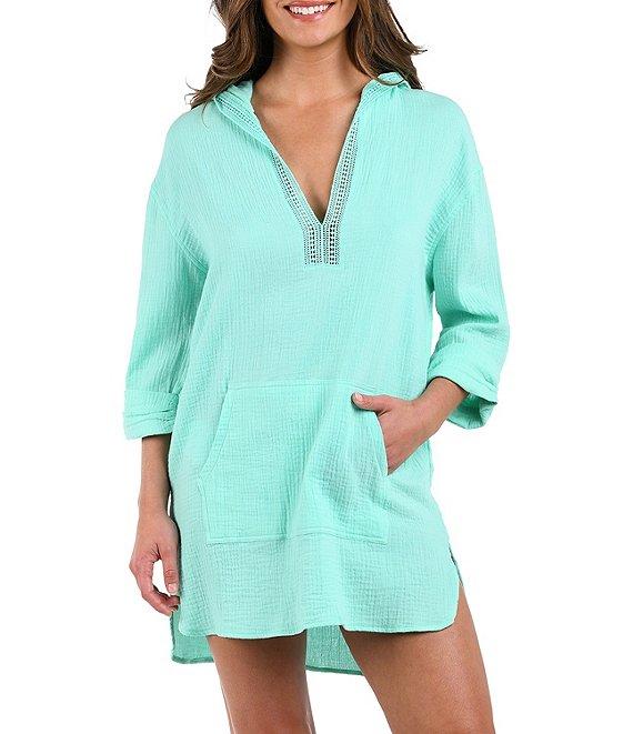 La Blanca Seaside Covers Cotton Gauze Hooded Tunic Swim Cover Up Product Image