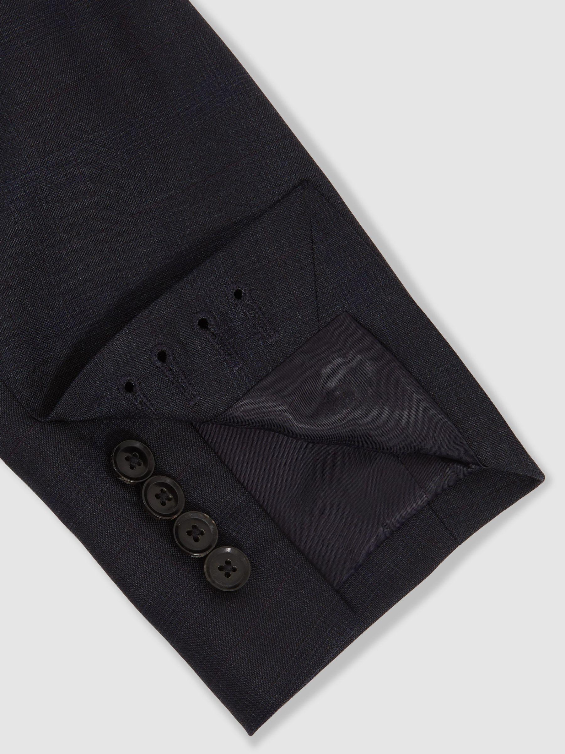 Slim-Fit Wool Single Breasted Check Suit Blazer in Navy Product Image