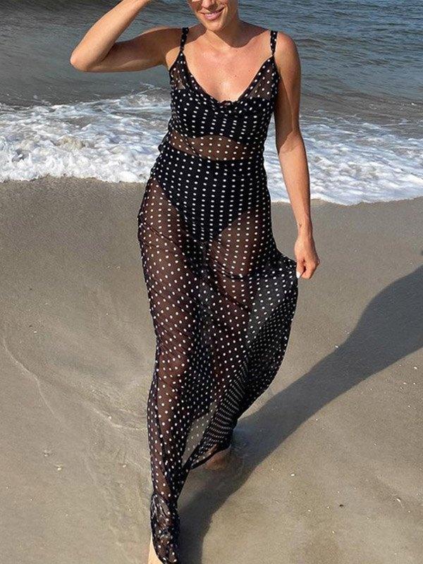 Polka Dot Sheer Mesh Maxi Dress Product Image