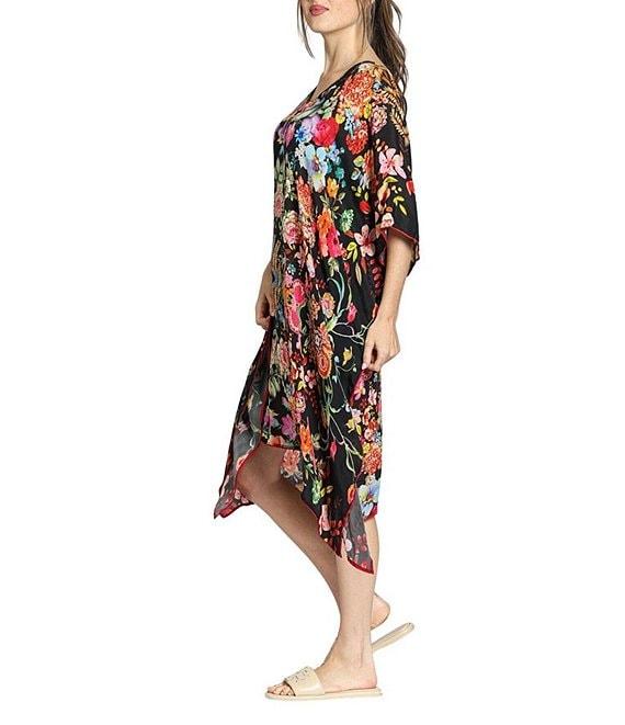 APNY Woven Floral Print V-Neck Short Sleeve Handkerchief Hem Kaftan Dress Product Image