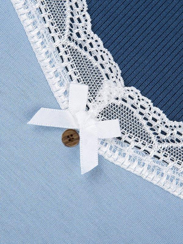 Lace Trim Patchwork Long Sleeve Knit Top Product Image