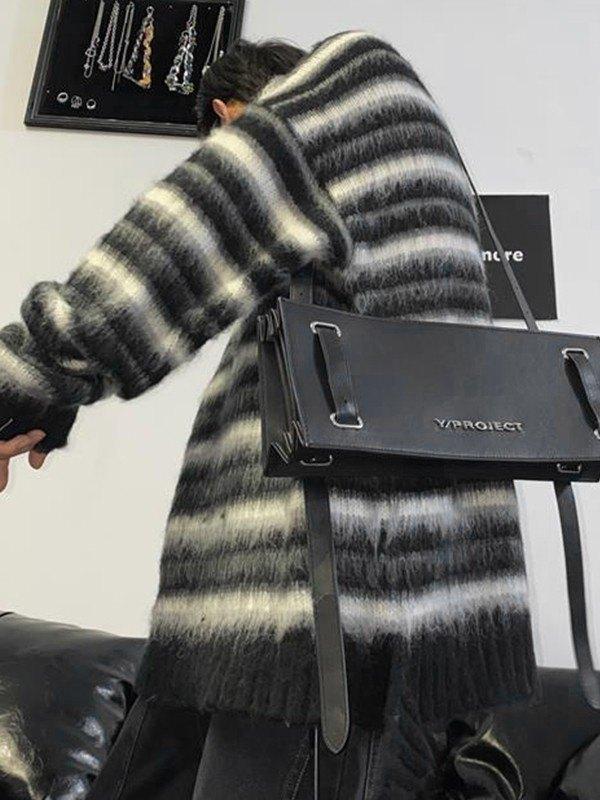 Men's Contrast Striped Fuzzy Knit Sweater Product Image