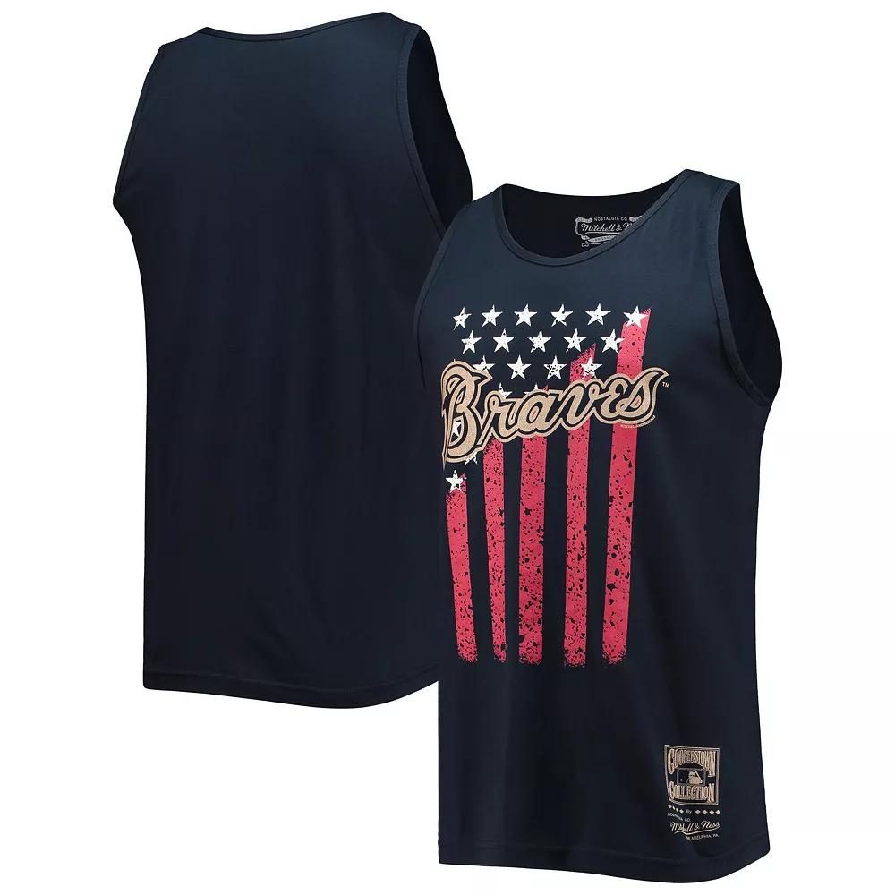 Men's Mitchell & Ness Navy Atlanta Braves Cooperstown Collection Stars and Stripes Tank Top, Size: Medium, Blue Product Image