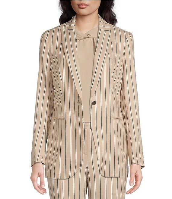 Anne Klein Striped Print One Button Peak Lapel Coordinating Statement Blazer Product Image
