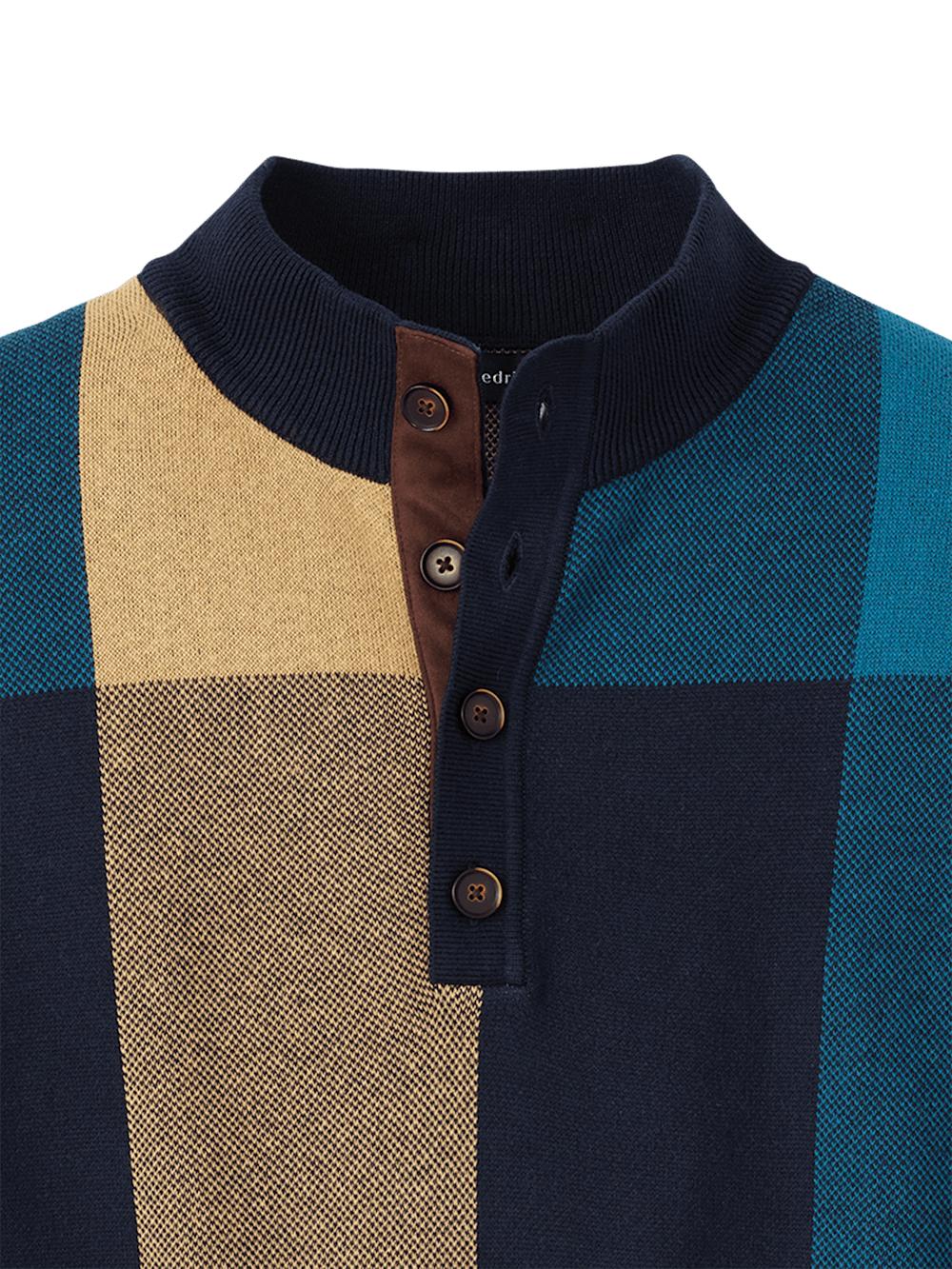 Cotton Four Button Mock Neck Sweater - Multi Product Image