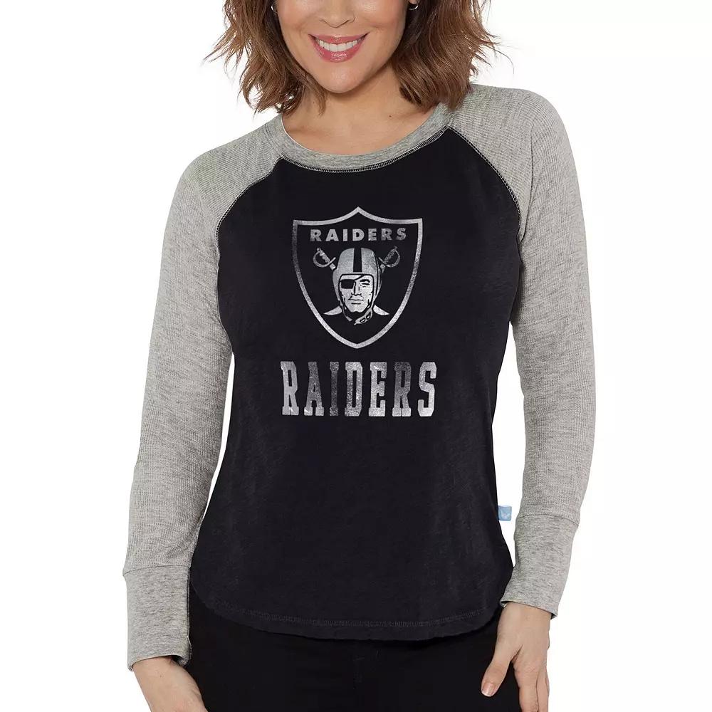 Women's G-III 4Her by Carl Banks Black/Heather Gray Las Vegas Raiders Waffle Knit Raglan Long Sleeve T-Shirt,  Product Image