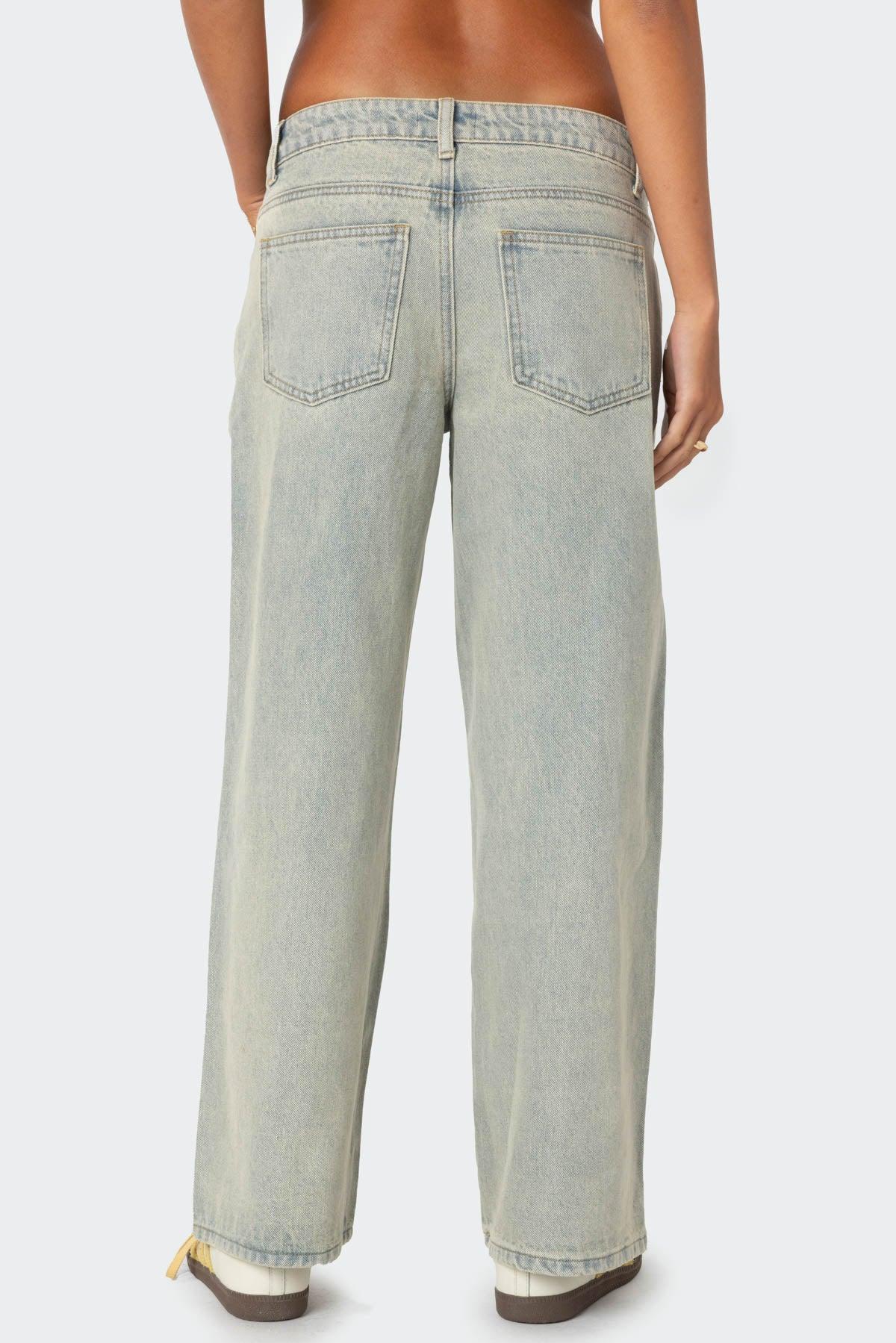 Petite Magda Acid Wash Low Rise Baggy Jeans Product Image