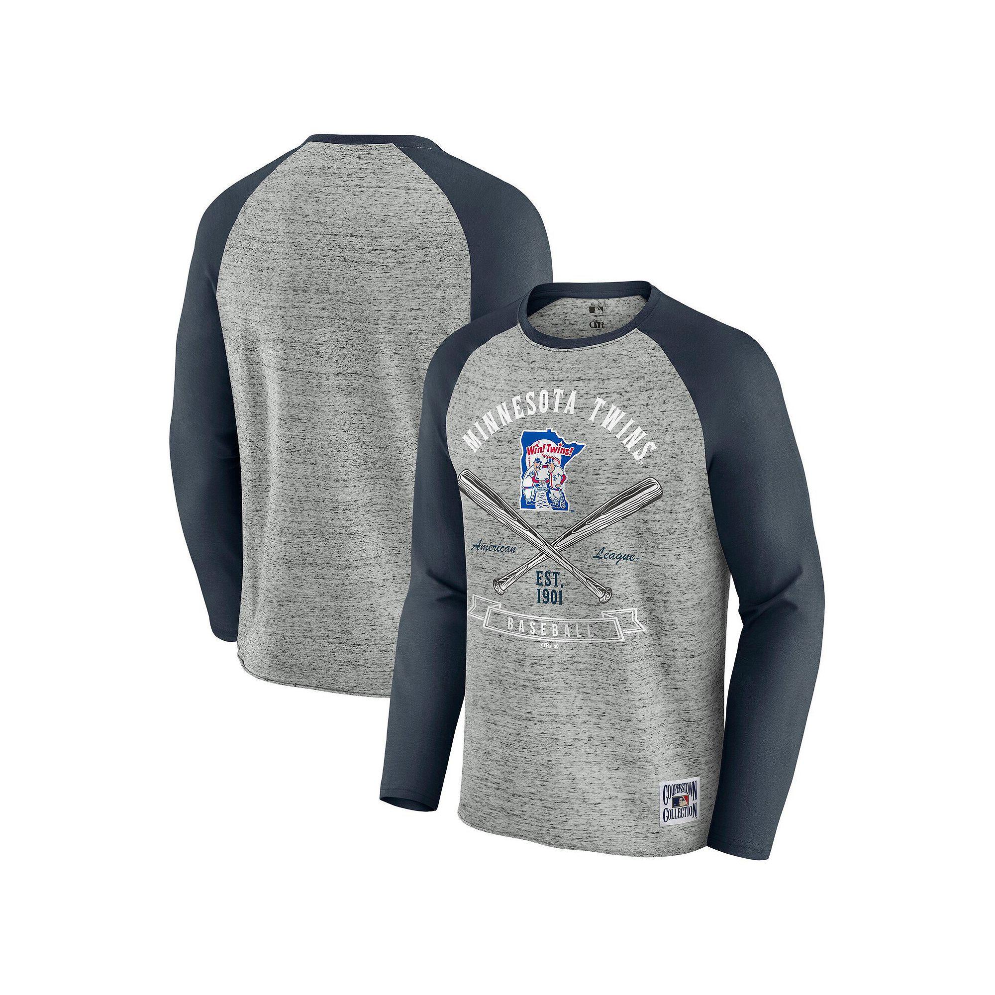 Men's Darius Rucker Collection by Fanatics Heather Gray Minnesota Twins Raw Edge Raglan Long Sleeve Baseball T-Shirt,  Product Image
