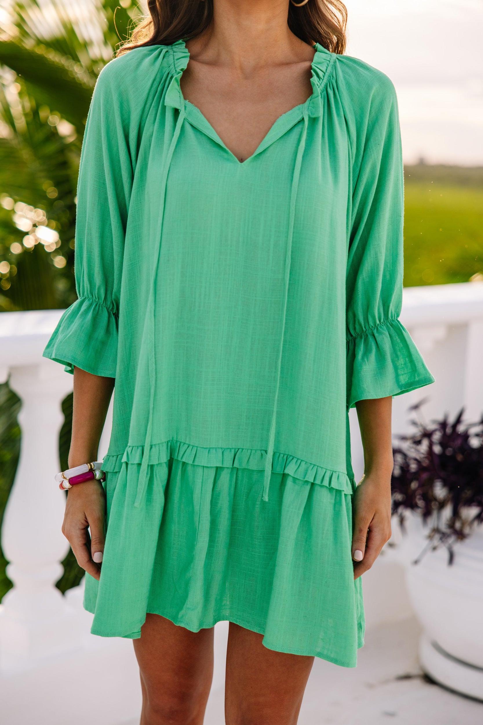 Always In The Lead Green Linen Dress Female Product Image