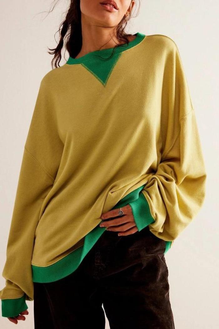 Solid Color Round Neck Fork Loose Sweatshirt Sweater Product Image