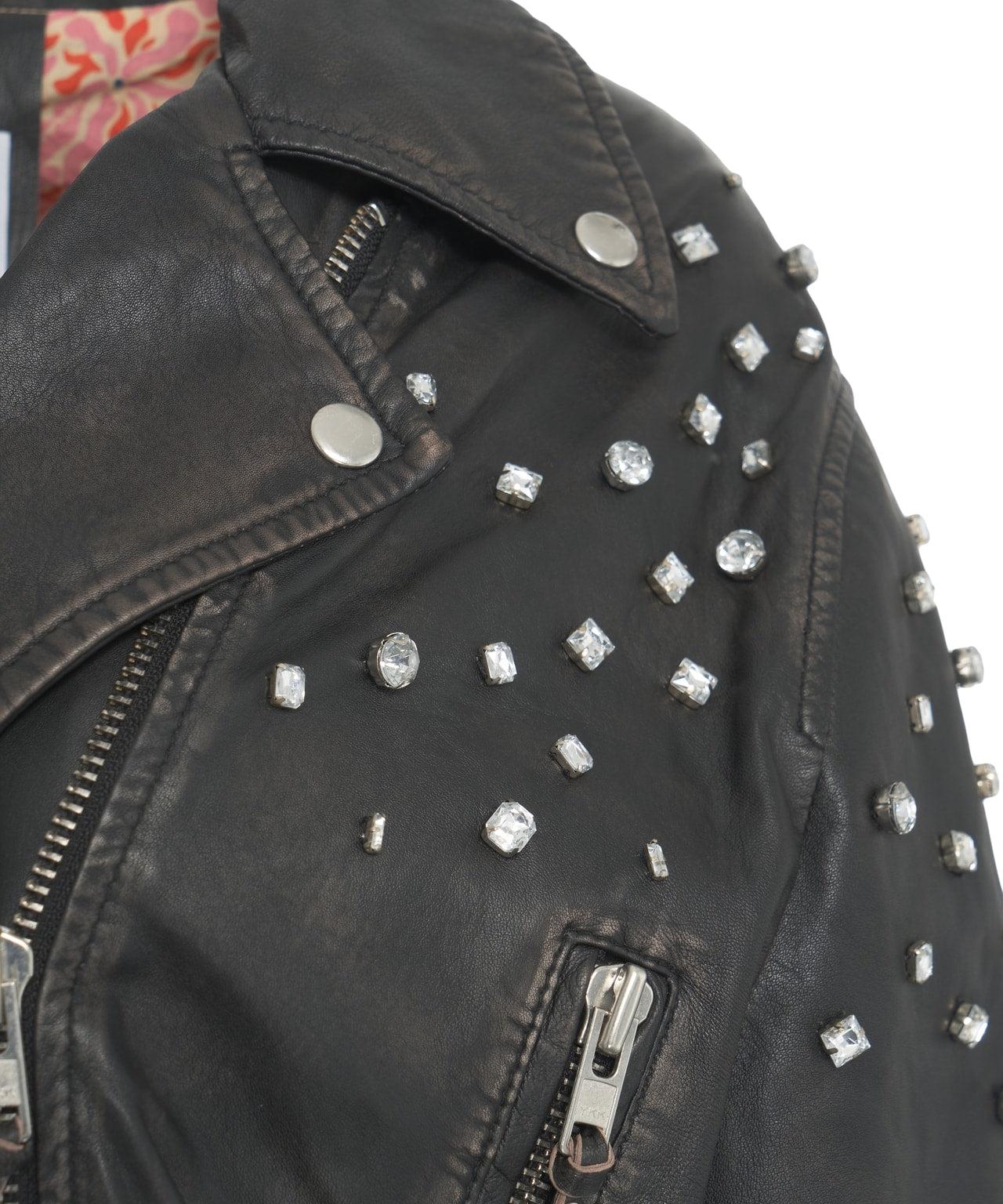 Leather biker jacket with rhinestones Product Image