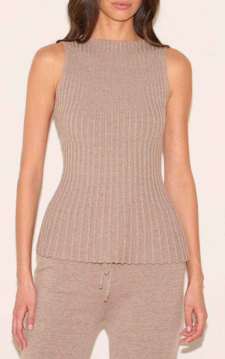 Mocha Rib Knit Boat Neck Peplum Top Product Image