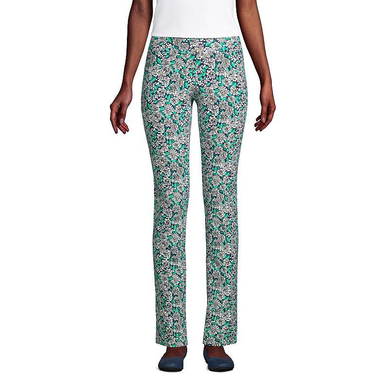 Petite Lands End Starfish Slim Cut Pull-On Pants, Womens Blue Dotted Floral Product Image