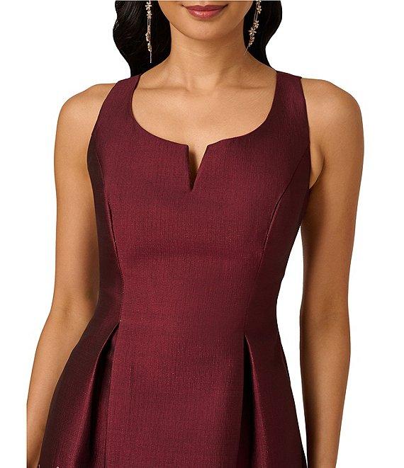 Adrianna Papell Jacquard Notch Scoop Neck Floral Print Pleated Sleeveless Midi Dress Product Image