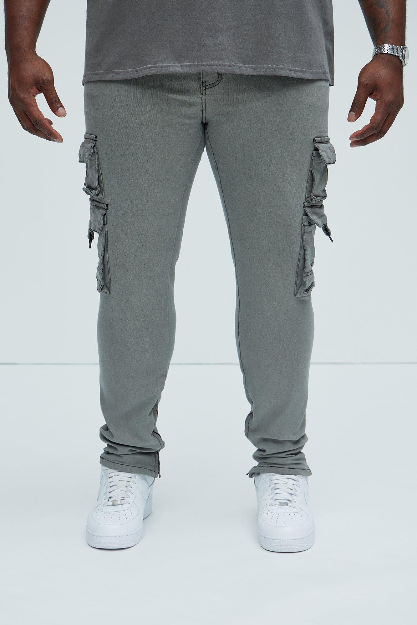 On The Double Cargo Stacked Skinny Convertible Flare Jeans - Grey Product Image