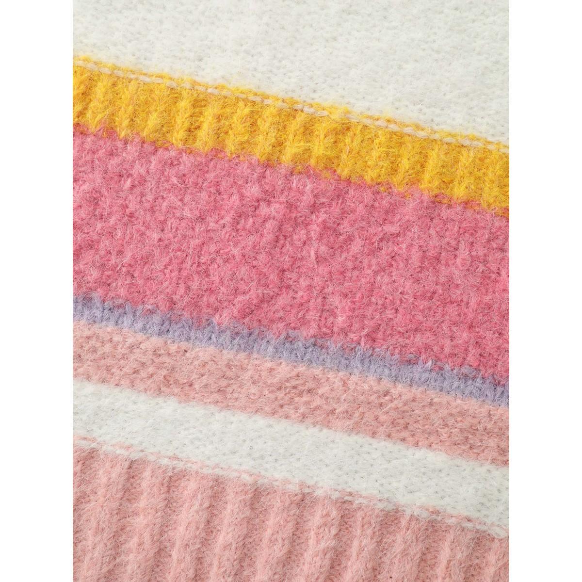 Plus Size Colorblock Textured Ribbed Hem Pullover Blush Women Playful Loose Long Sleeve Round Neck Casual Pullovers BloomChic 18-20/2X Product Image