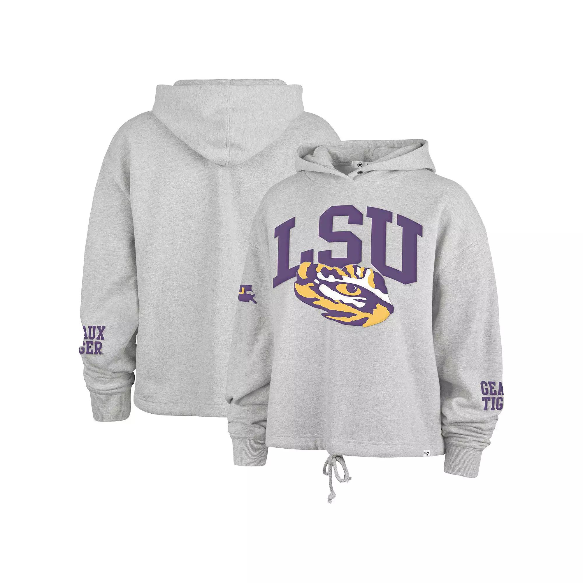 Women's '47 Heather Gray LSU Tigers High Hopes Long Sleeve Cropped Hoodie, Size: Medium, Grey Product Image