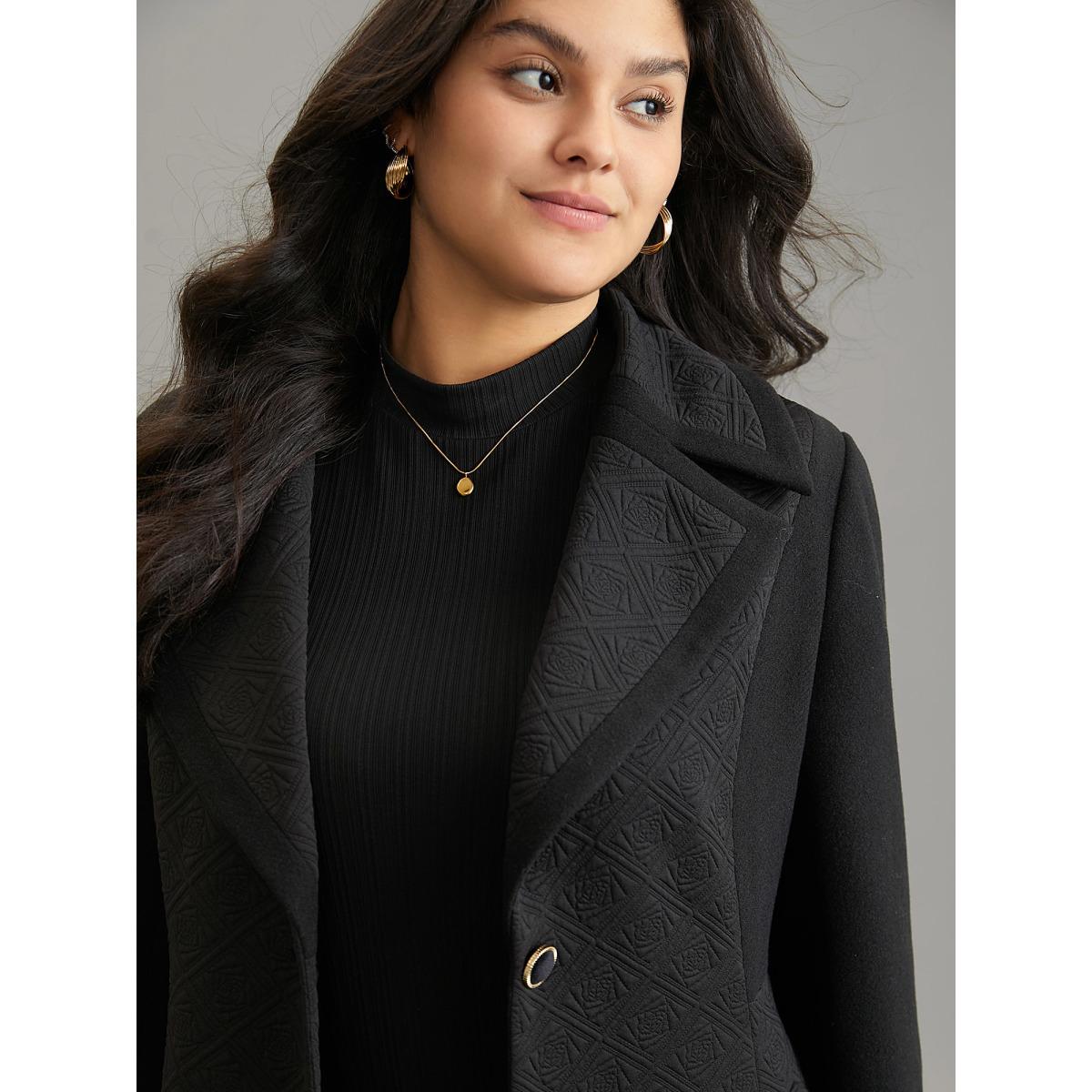 Plus Size Solid Textured Button Up Lapel Collar Woven Coat Women Black Elegant Texture Ladies Everyday Winter Coats BloomChic 10/M Product Image