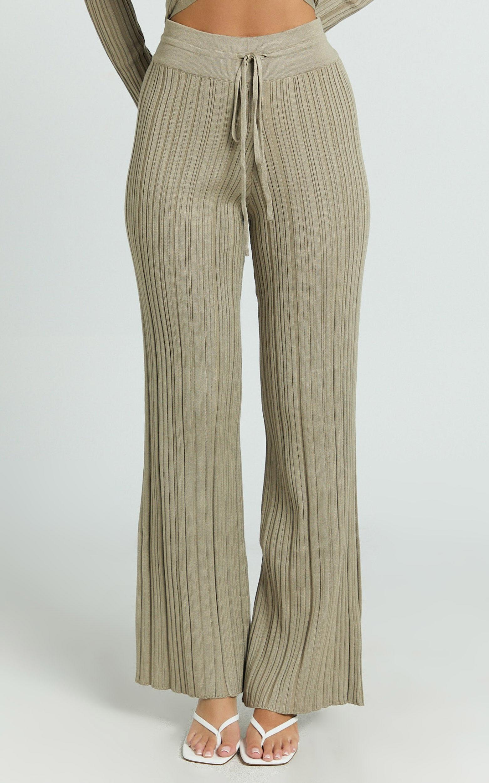 Kelsey Pants - High Drawstring Waist Knit Pants in Taupe Product Image