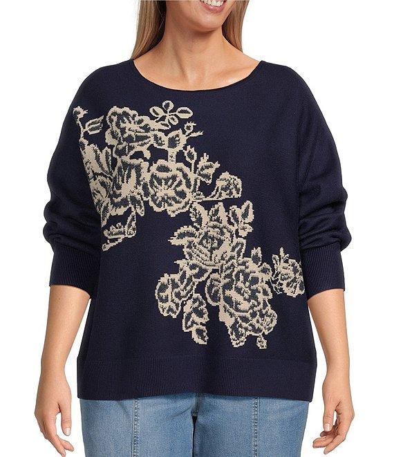 Nurture by Westbound Plus Size Floral Pattern Crew Neck Pullover Sweater Product Image