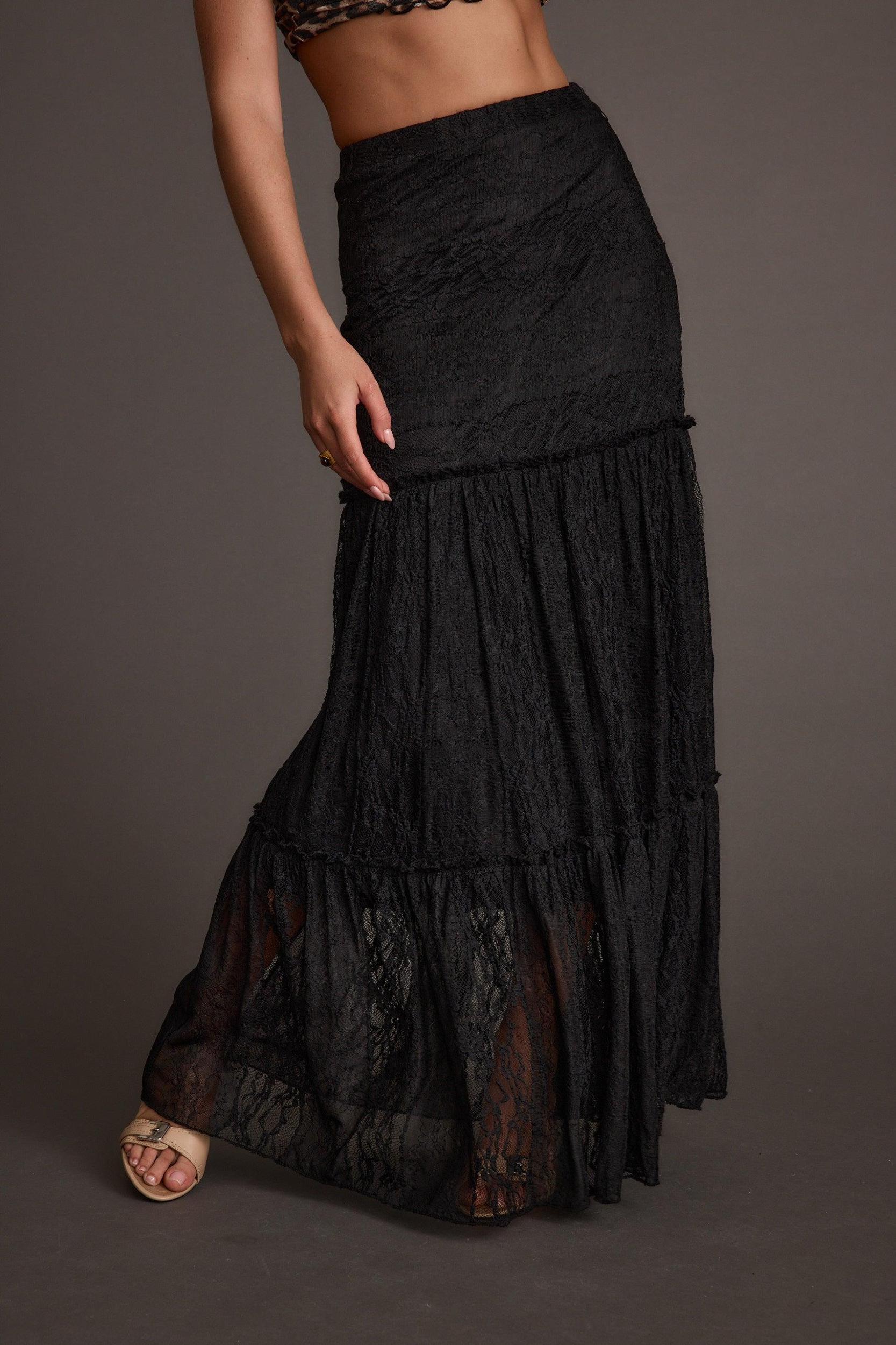 Poppy Black Lace Maxi Skirt Product Image