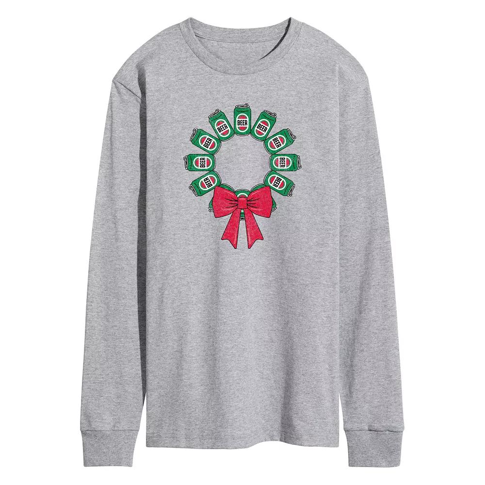 Men's Beer Christmas Wreath Long Sleeve Graphic Tee,  Product Image