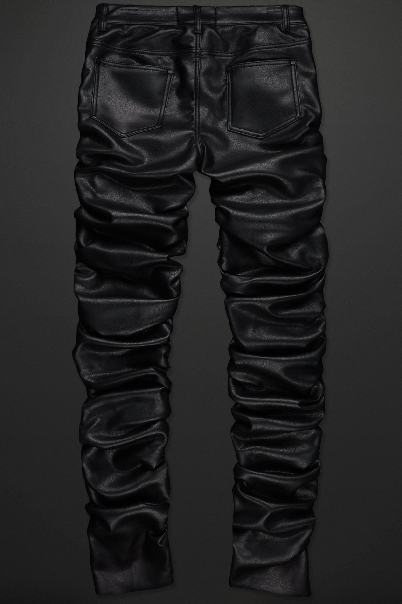 Huck Black Faux Leather Stacked Jean Male Product Image
