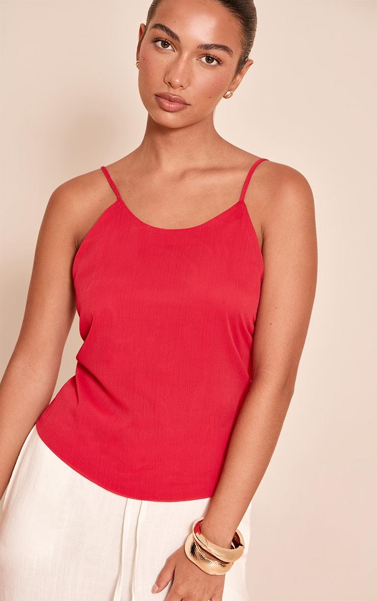 Tomato Red Chiffon Gold Back Trim Cami Product Image