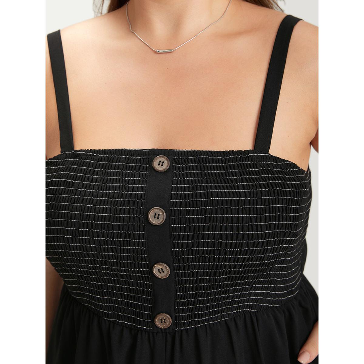 Plus Size Black Striped Patchwork Pocket Button Detail Shirred Cami Jumpsuit Women Casual Sleeveless Spaghetti Strap Dailywear Loose Jumpsuits BloomChic 28/5X Product Image