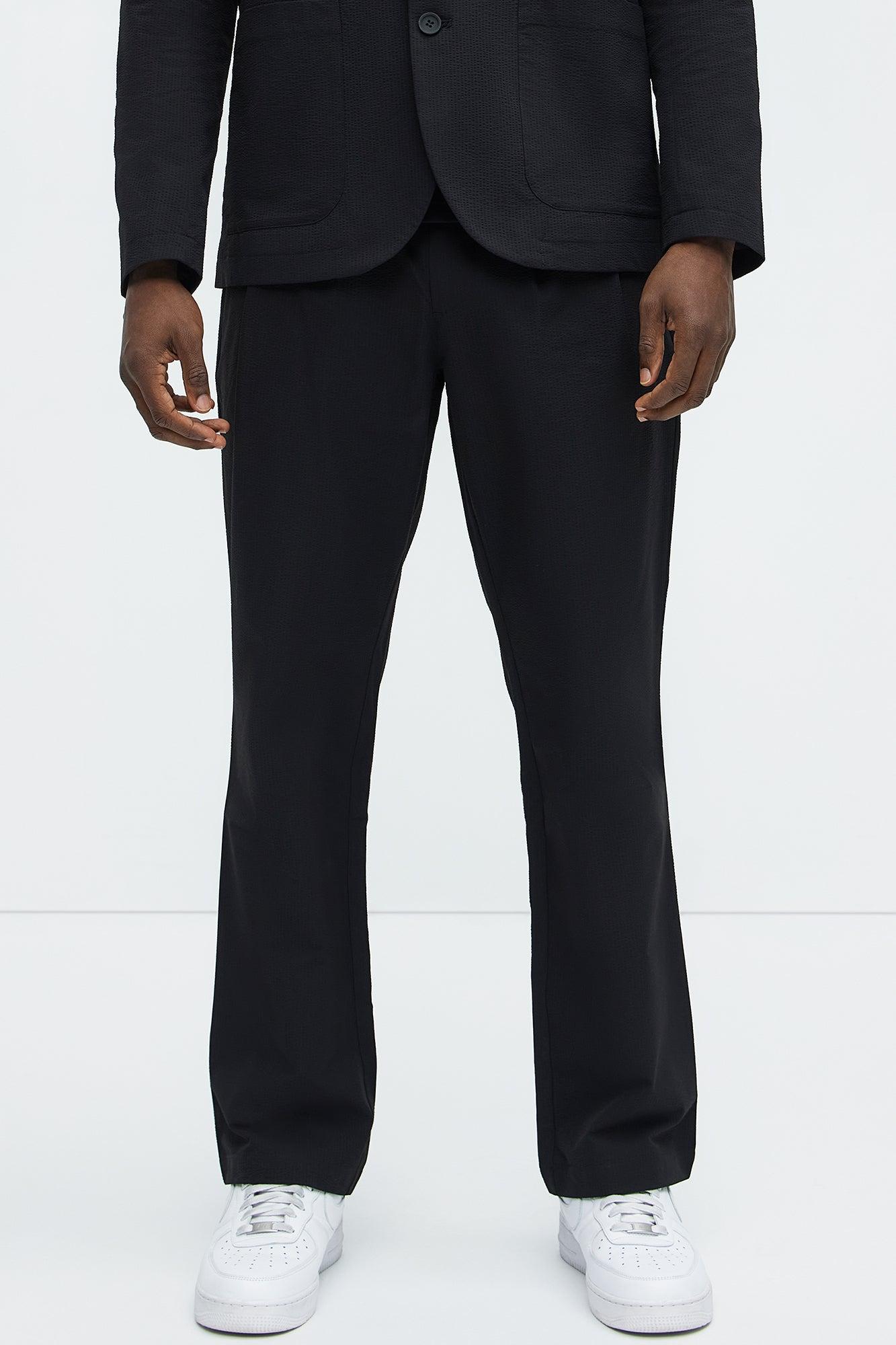 Seersucker Pleated Pants - Black Product Image