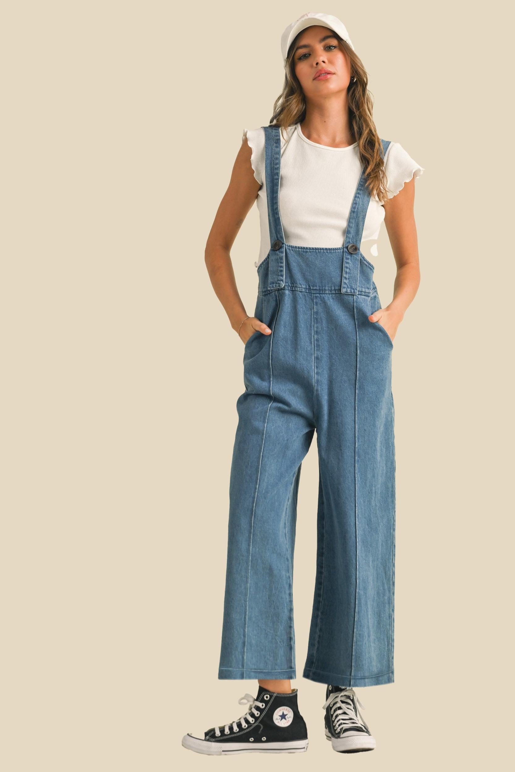 Cute Suspender Denim Jumpsuit Product Image