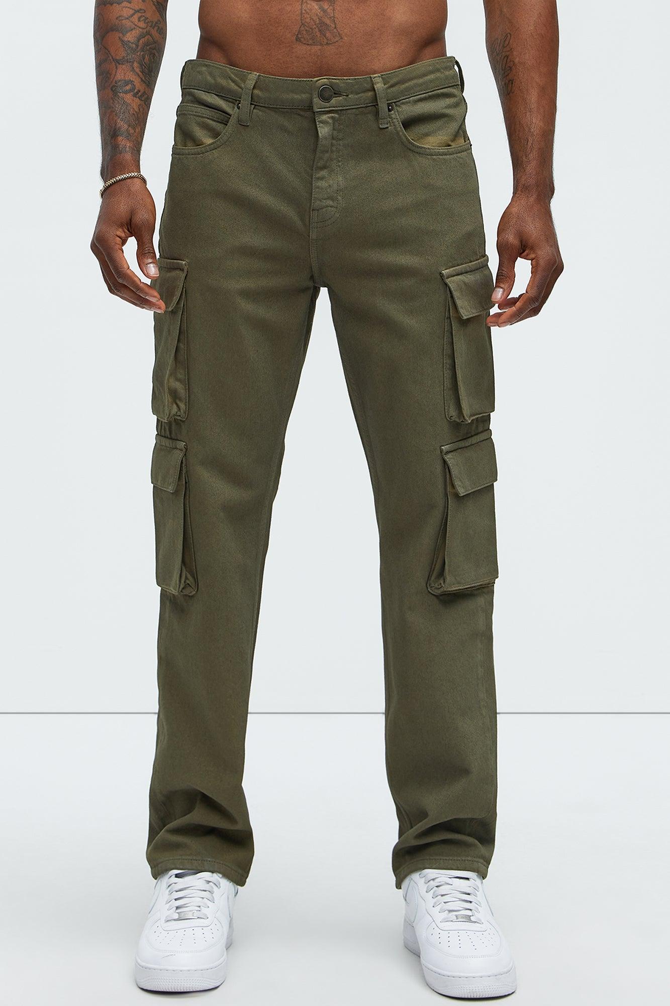 Waxy Straight Cargo Jeans - Olive Product Image