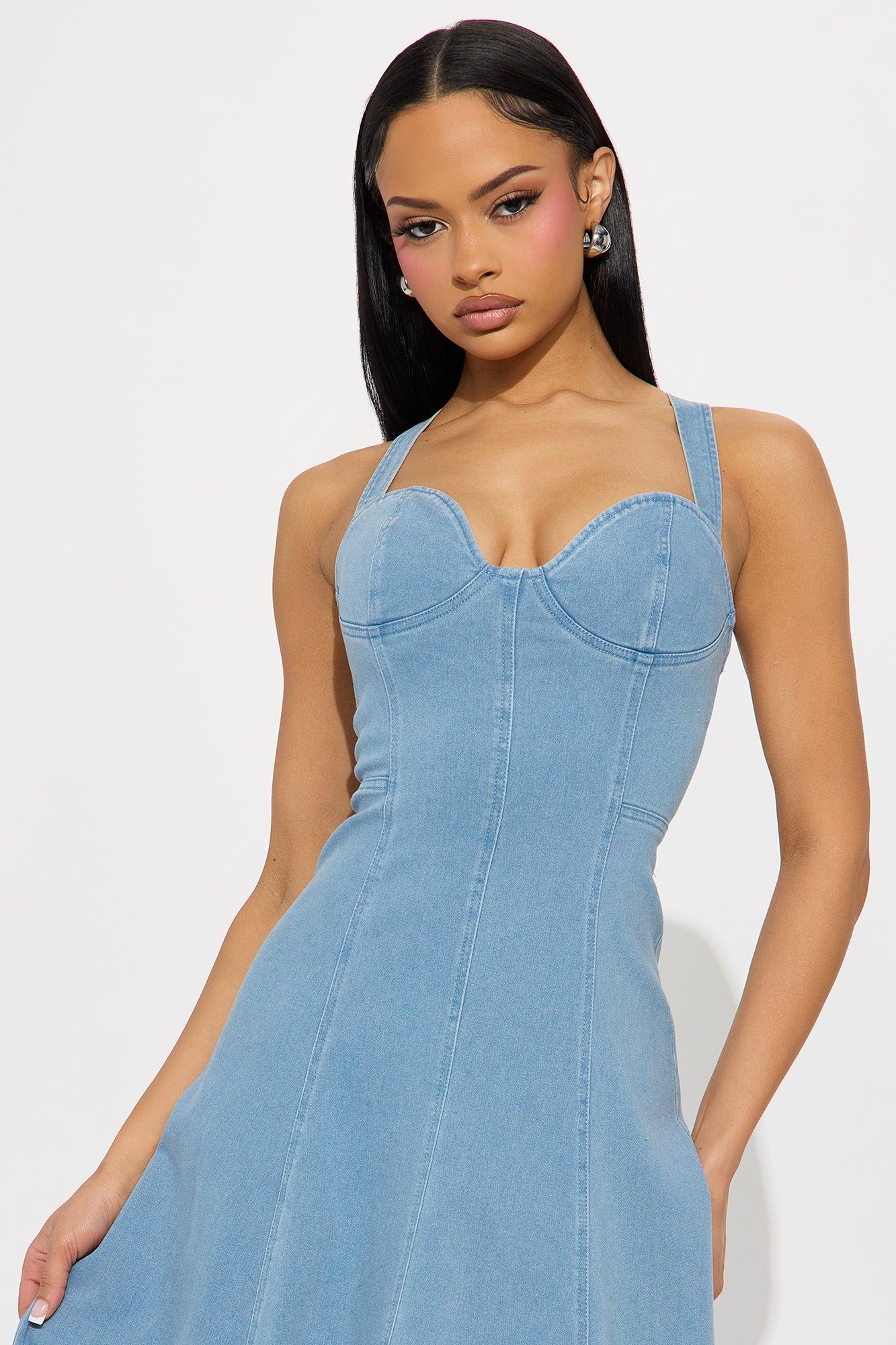 Giddy Up Denim Midi Dress - Light Wash Product Image
