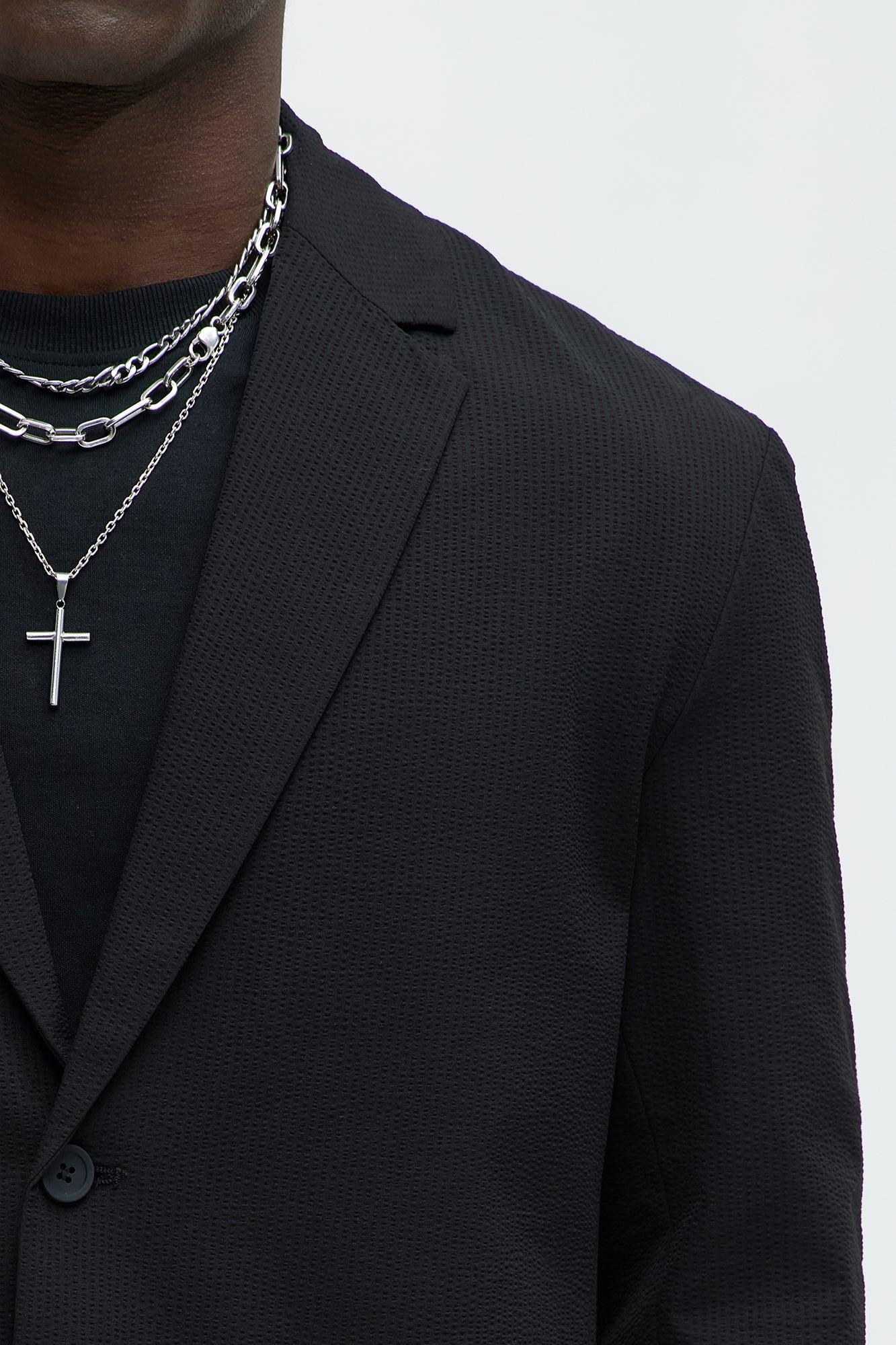 Seersucker Casual Blazer - Black Product Image