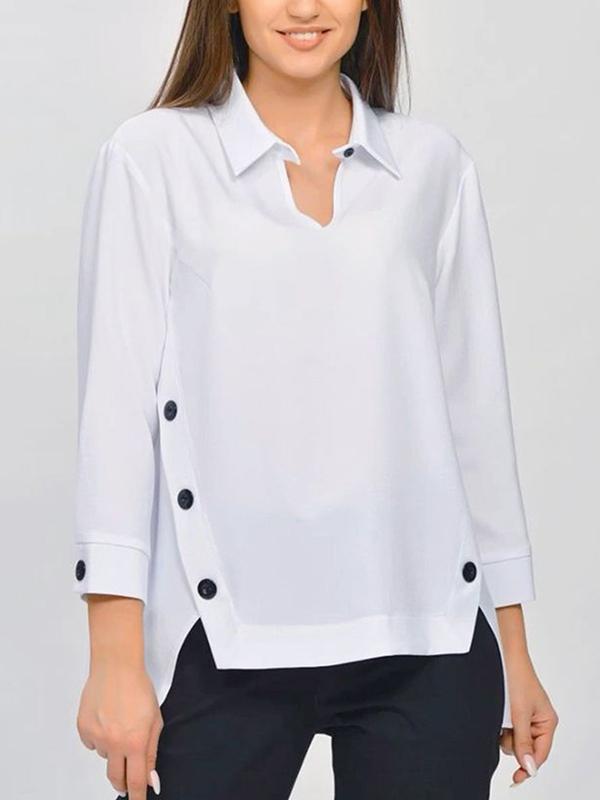 Long Sleeves Hollow Split-Joint Lapel Blouses&Shirts Tops Product Image
