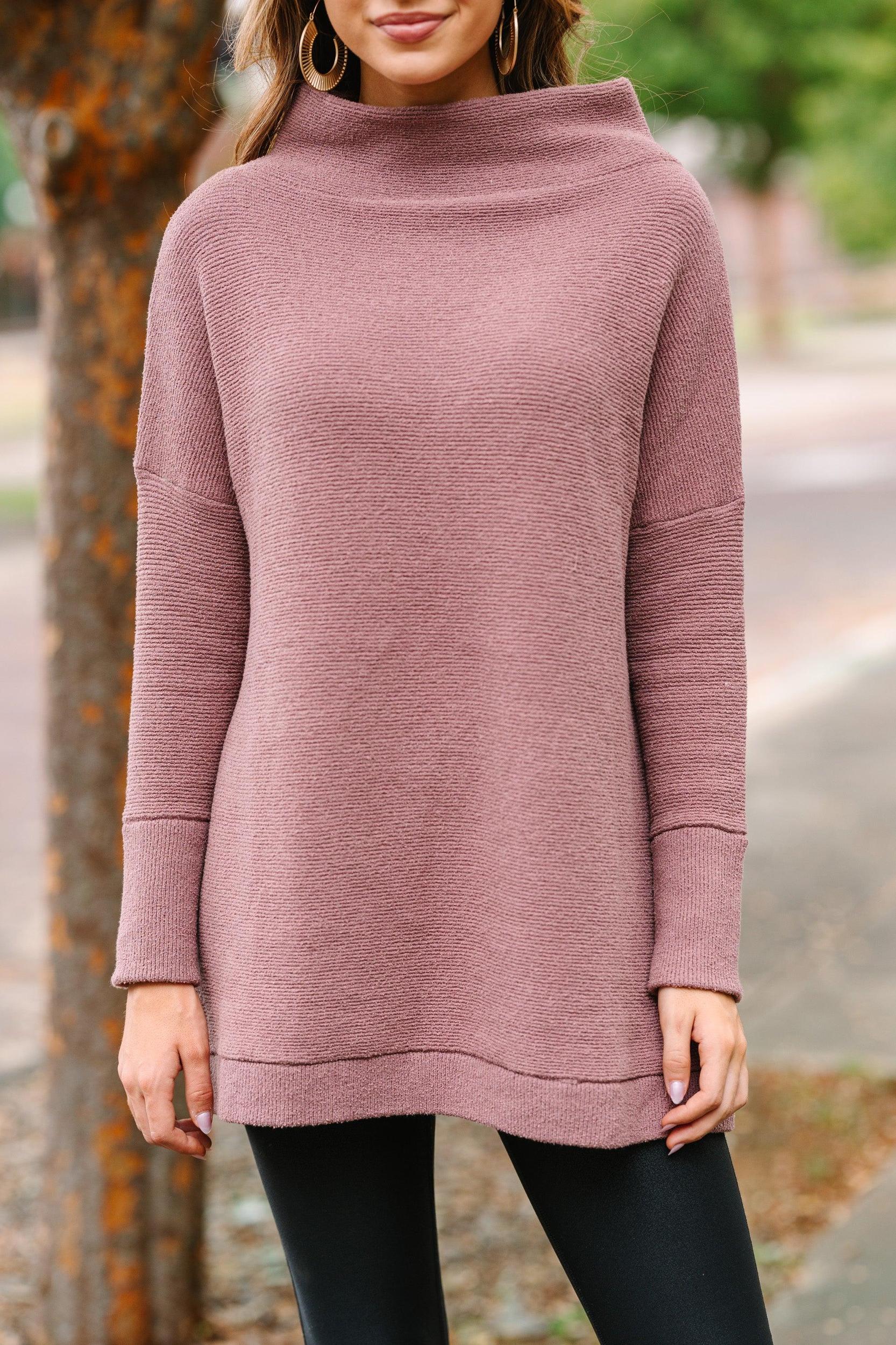 The Slouchy Chestnut Brown Mock Neck Tunic Female Product Image