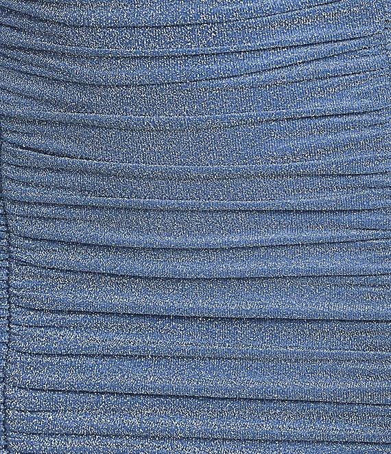 Jump Metallic Knit Square Neck Puff Sleeve Ruched Dress Product Image