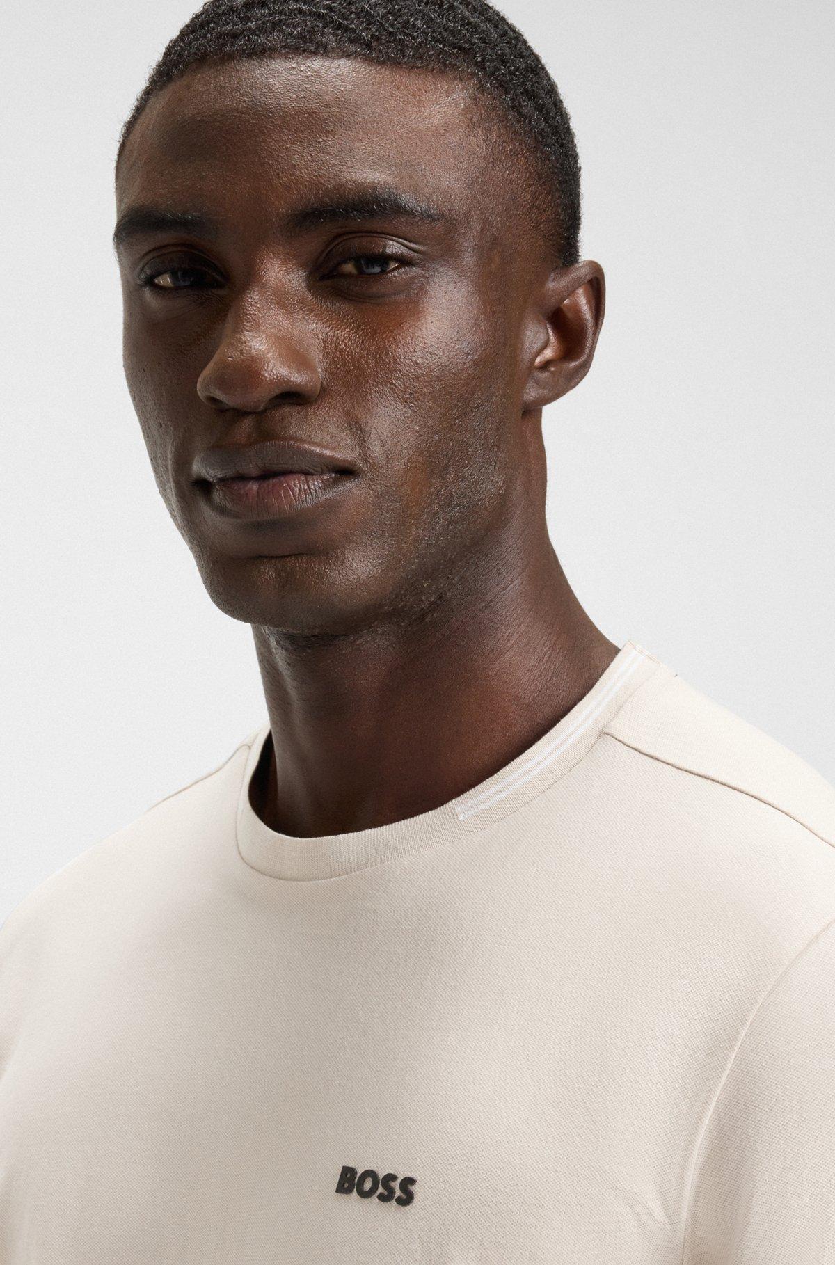 Stretch-cotton T-shirt with logo and stripes Product Image