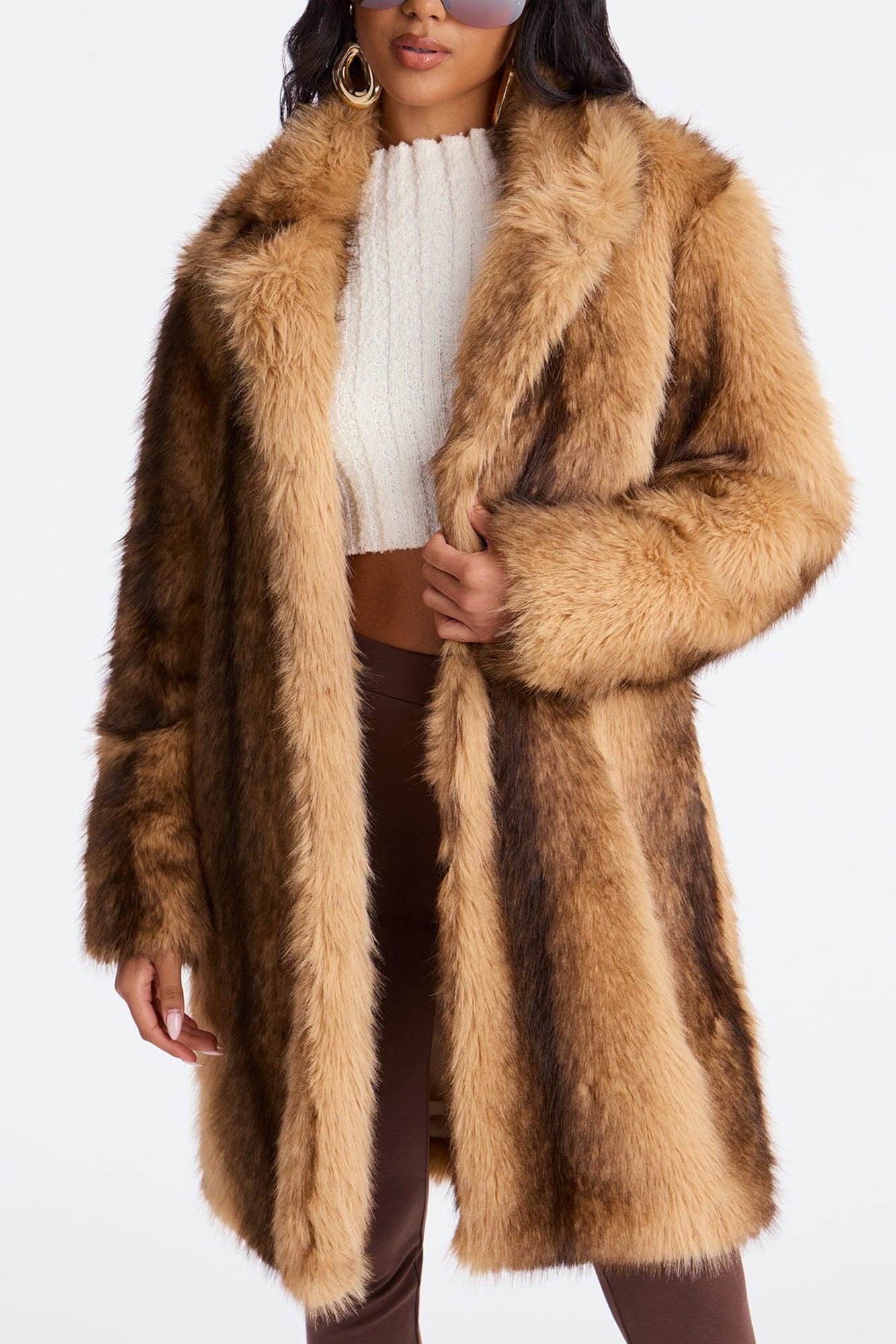 Saskia Long Faux Fur Coat - Brown/combo Female Product Image