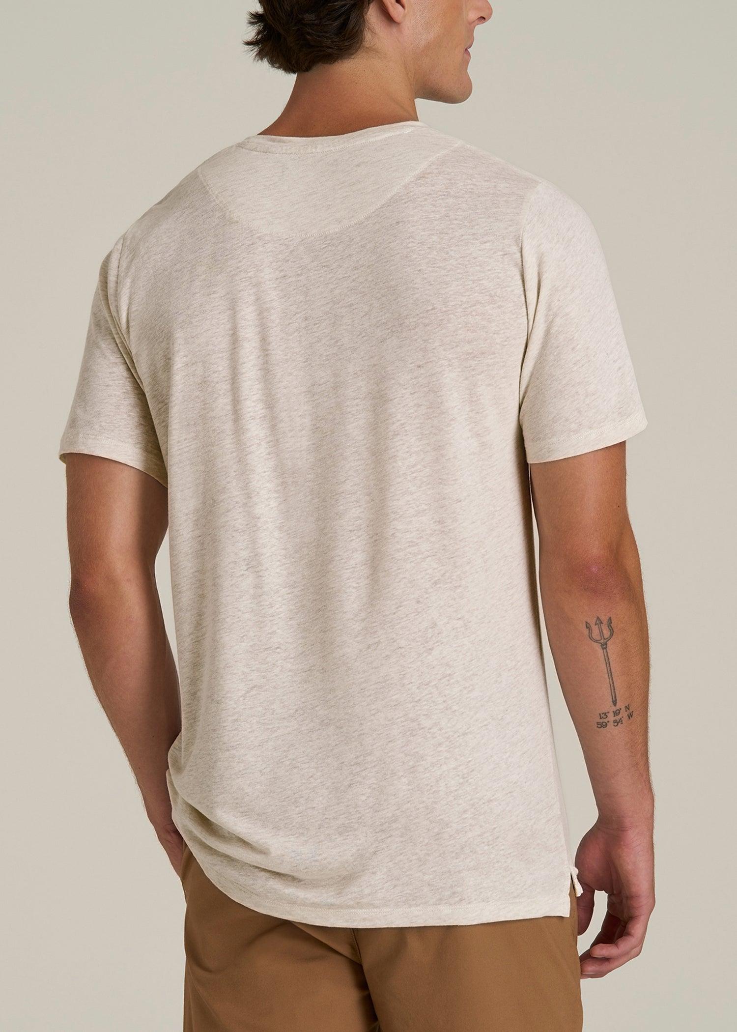 Linen Crewneck T-Shirt for Tall Men in Heathered Oatmeal Male Product Image