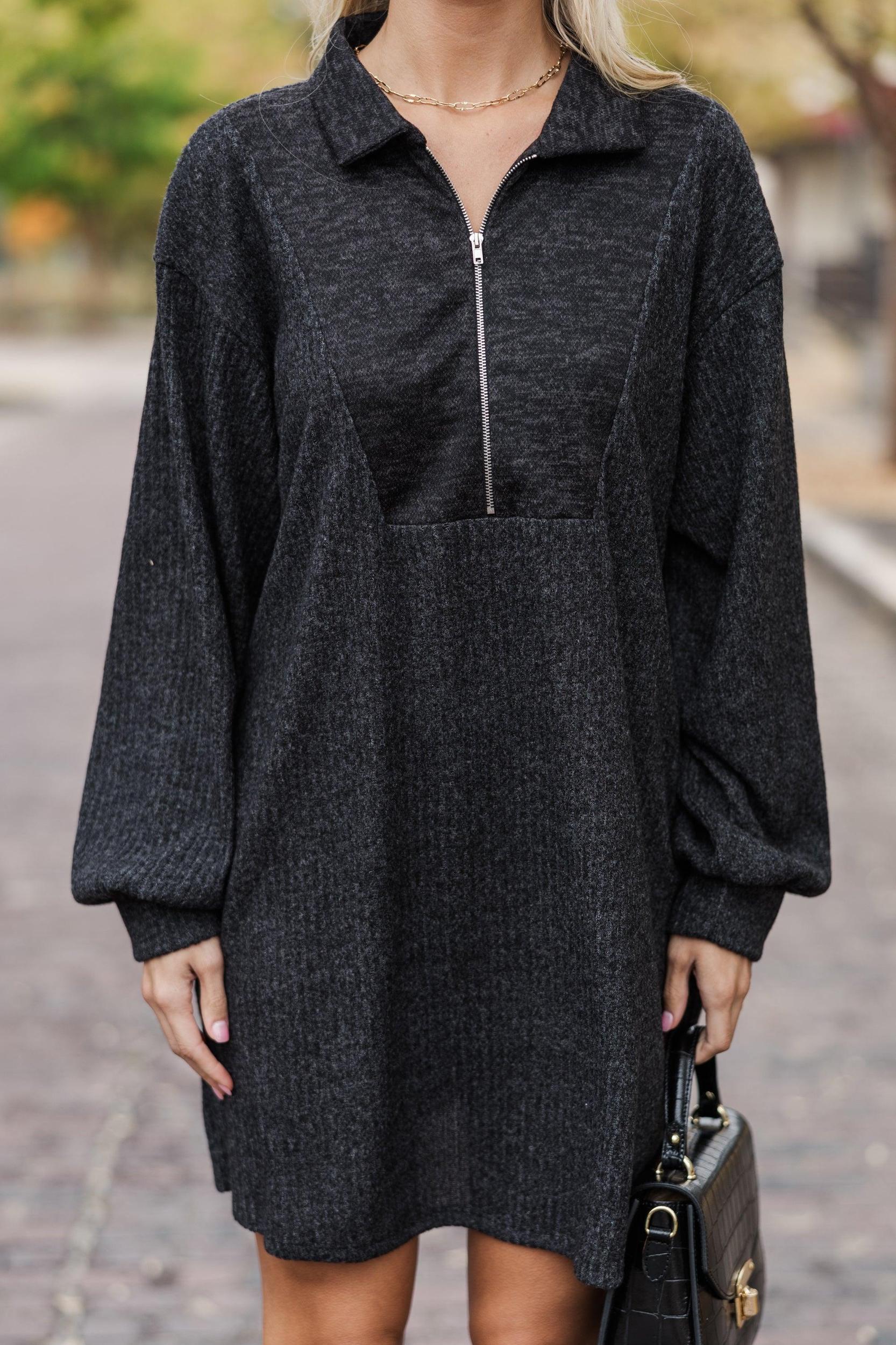 On The Rise Black Quarter Zip Sweater Dress Female Product Image