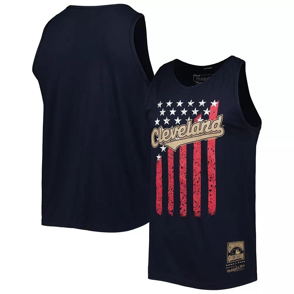 Men's Mitchell & Ness Navy Cleveland Guardians Cooperstown Collection Stars and Stripes Tank Top, Size: Large, Grd Blue Product Image