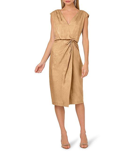 Adrianna by Adrianna Papell V-neck Side Draped Foiled Chiffon Blouson Dress Product Image